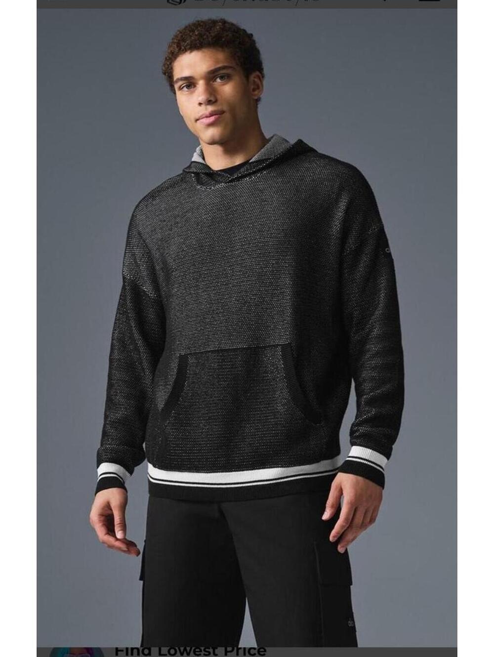 Mens Alo Yoga sports club sweater knit hoodie black XL